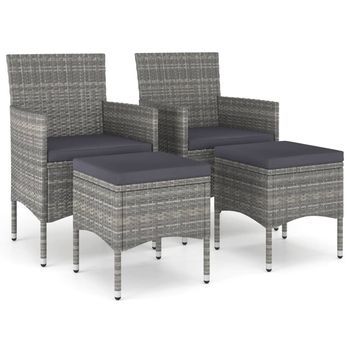Conjunto De Silla De Jardín Y Taburete 4 Uds Ratán Pe Gris Cfw731387