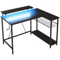 homcom escritorio esquinero reversible con led enchufes y puertos usb estantes y soporte para monitor negro   aosom espana