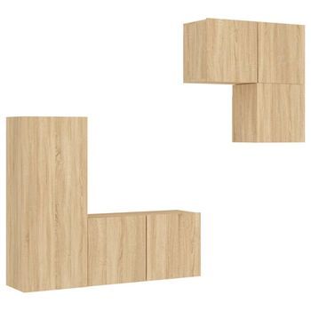 4 Uds Muebles Tv De Pared | Mueble De Salón | Armario Tv Madera De Ingeniería Roble Sonoma