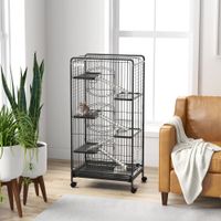 pawhut jaula para animales pequenos de 6 niveles con ruedas 64x435x131 cm negro