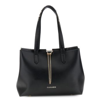 bolsa de compras con cordón adornado con una cadena de metal. black