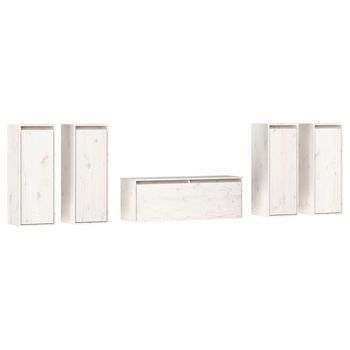 5 Uds Muebles Tv | Mueble De Salón | Armario Tv Madera Maciza De Pino Blanco