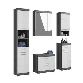 Conjunto Para Baño Scott – Mueble Bajo Lavabo, Columna, 2 Medias Columnas Y Espejo