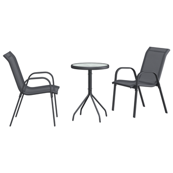 Juego De Bistro De Jardín De 3 Uds Gris Textileno Y Acero Cfw618410