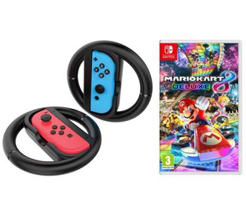 NINTENDO SWITCH Mario Kart 8 Deluxe & VS4794 Joy-Con Racing Wheels Bundle, Red