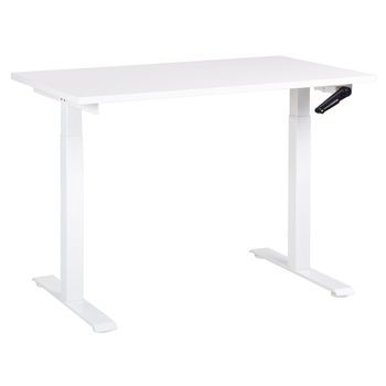 Escritorio De Altura Regulable Manualmente Oficina Moderna Patas Cuadradas  120 X 72 Cm Tablero Blanco Soporte De Acero Blanco Destines
