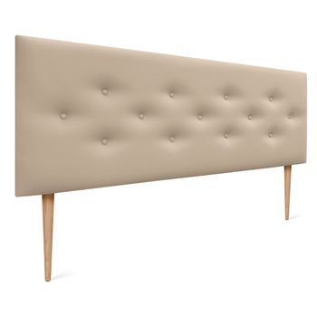 Dhome Cabecero De Polipiel Con 3 Hileras Intercaladas De Botones Y Patas Cabezal Tapizado Cama Lujo (beige, 145cm)