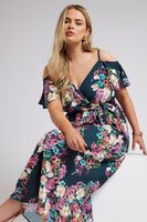 yours london vestido azul oscuro de flores con hombros descubiertos mujer curvy y tallas grandes yours london
