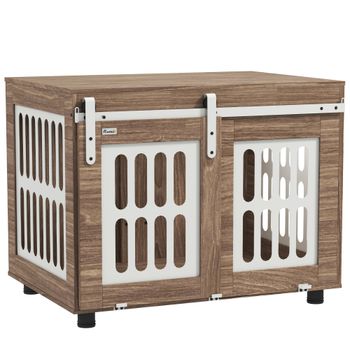 PawHut Mueble jaula para perro con puerta corrediza, casa para perro de tamaño mediano, mesa auxiliar, 80x59x63 cm   Aosom España