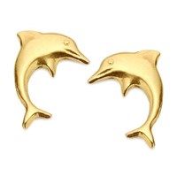 9ct gold mini dolphin stud earrings - 10mm - g0148