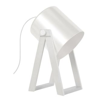 lámpara de mesa madera blanco pantalla blanco