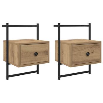 Pack 2 Uds Mesita De Noche | Armario De Noche | Mesa De Noche Roble Artesanal 35 X 30 X 51 Cm