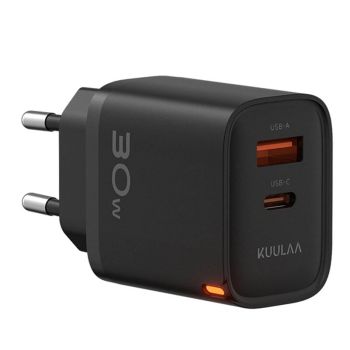 [GaN Tech] KUULAA KL-CD116 PD30 W Cargador USB PD de 2 puertos USB-A+USB-C Adaptador de carga rápida de pared EU para iP