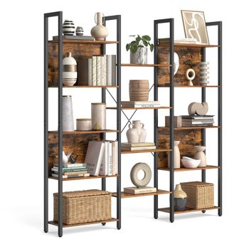 Librería Estantería de Almacenamiento con Estantes Marco de Metal, Marrón Rústico + Negro / 158a cm