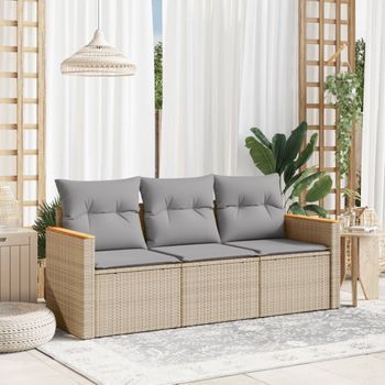 Conjunto Sofás Jardín 3 Uds | Mueble Jardin Mesa Y Sillas Y Cojines Ratán Sintético Beige Mezcla Cfw229320
