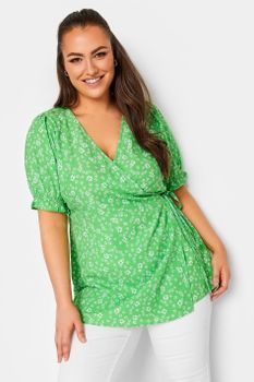 Yours Blusa Verde De Flores Escote Cruzado, Mujer Curvy Y Tallas Grandes, Yours