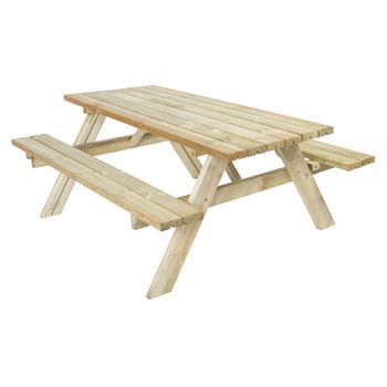 Mesa Picnic Jardín Madera Tratada Autoclave Con 2 Bancos Abatibles 198 X154 X74 Cm Strong 200 The Homeweeks