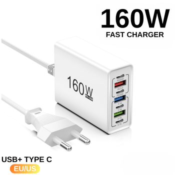 Cargador USB de 160W con múltiples puertos tipo C, toma de corriente de carga rápida para iPhone, Samsung, Xiaomi, Huawei, Honor, adaptador para teléfono móvil