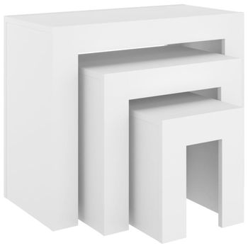 Juego de 3 mesas de centro apilableso, mesa de café madera blanco