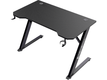 Mesa gaming - Newskill Belenor, Soporta hasta 200 kg, Forma Z reforzada, Portavasos, Cajón cables, Negro