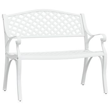 Banco De Jardín | Banco De Exterior | Silla De Jardín De Aluminio Fundido Blanco 102 Cm