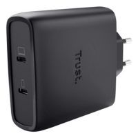 cargador trust maxo gan 100w 2 puertos usb-c carga rapida cable 2m negro