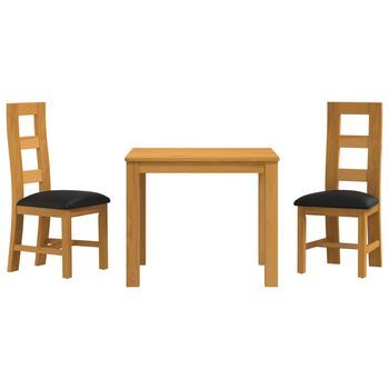 Conjunto De Comedor 3 Uds. Negro Madera De Roble Sólido Vidaxl