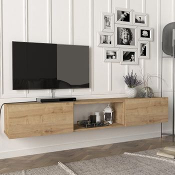 Mueble Tv Flotante Paltamo 180x31x30 Cm - Efecto Roble [en.casa]