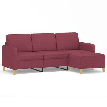 Sofá De 3 Plazas Con Taburete De Tela Rojo Tinto 180 Cm Vidaxl