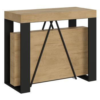 Consola Extensible 90x40/196 Cm Zamat Small Roble Natural Estructura Antracita