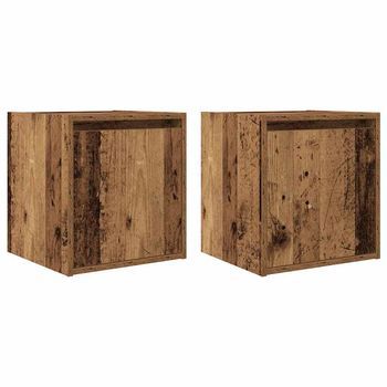 Juego De Mesitas De Noche De Pared - Mesillas De Noche Flotante Madera Vieja 38x34x40 Cm Mc7216