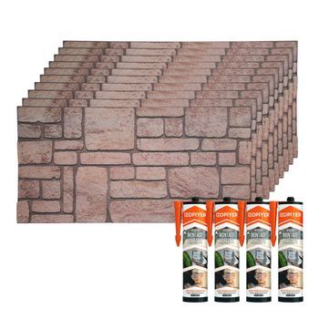 Set De 10 Paneles Decorativos Efecto Piedra Natural En Eps + 4 Botes De Adhesivo De Montaje