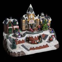pueblo iluminado con estacion y patinadores musicales 26 leds