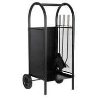 lenero de metal con herramientas de chimenea  35x32x81h cm