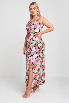 Limited Collection Vestido Largo De Tirantes Con Flores Rosas, Mujer Curvy Y Tallas Grandes, Limited Collection