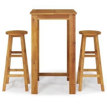 Mesa Y Taburetes Altos De Jardín 3 Pzas Madera Maciza Acacia Vidaxl