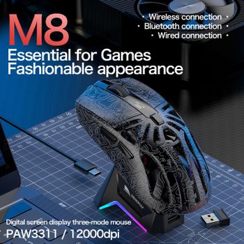 Ratón inalámbrico Bluetooth SMAILWOLF M8, programación macro para juegos de deportes electrónicos, conexión de tres modos, ratón de diseño ligero PAW3311