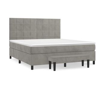 Cama box spring con colchón terciopelo gris claro 160x200 cm bloques con cuadros