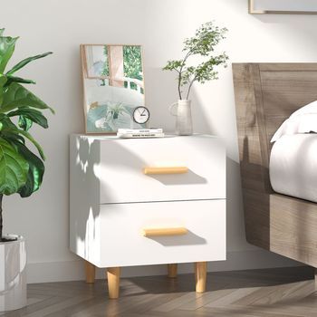Mesita De Noche - Mueble De Dormitorio - Madera Contrachapada Y Eucalipto - Blanco (40x35x47.5cm)