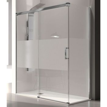 Frontal De Ducha + Puerta Corredera Glasé Perfil Cromado Con Cristal Serigrafiado  130 Cm Sin Pared Lateral