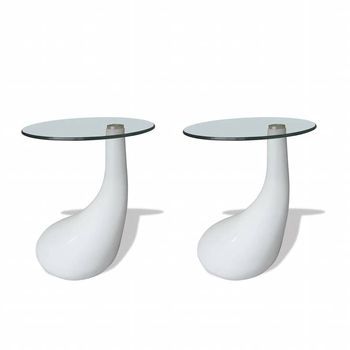 2 Uds Mesas De Café - Mesas De Centro Superficie Redonda Vidrio Blanco Brillante