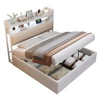 cama tapizada de 180x200 cm con resorte hidraulico de gas puerto usb madera y metal cama doble blanca