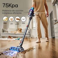 aspiradora inalambrica omeser con succion ultrafuerte de 75000pa autonomia de 50 minutos bateria extraible led verde pantalla inteligente para pisos duros alfombras y pelo de mascotas