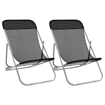 Pack 2 Uds Sillón De Playa| Silla De Playa Plegable Acero Recubierto Textilene Negro