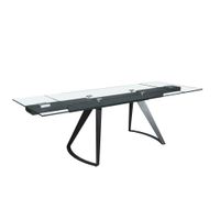 mesa comedor extensible rectangular cristal templado y acero negro