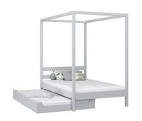cama individual de madera con dosel y cajon para colchon n01 gris