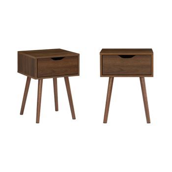 Mesita De Noche De Madera Teñida Nogal, 1 Cajón, Set De 2, Nogal