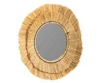 espejo redondo de fibra natural marron 57x57x6