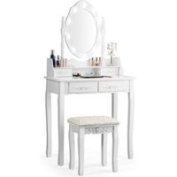 tocador de maquillaje con taburete espejo giratorio y led costway 75 x 40 x 146 cm