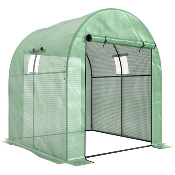 Outsunny Invernadero de Túnel con 2 Puertas Enrollables 2 Ventanas de Malla y Marco de Acero Cubierta PE 135g/m² Anti-UV Verde   Aosom España